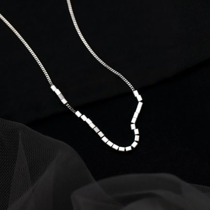 S925 Sterling Silver Simple Geometric Square Cube Bead Chain Necklace