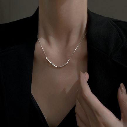 S925 Sterling Silver Simple Geometric Square Cube Bead Chain Necklace