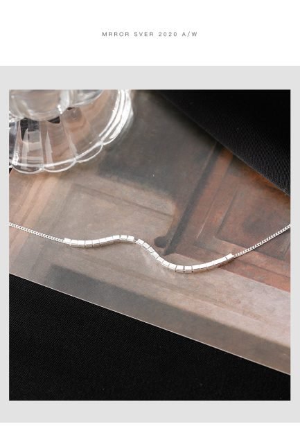 S925 Sterling Silver Simple Geometric Square Cube Bead Chain Necklace