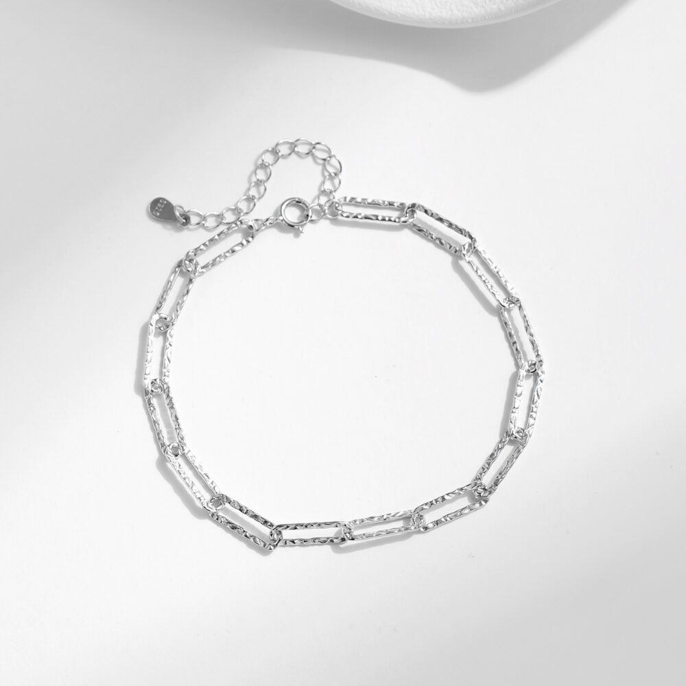 Shimmering Sterling Silver Hammered Paperclip Bracelet