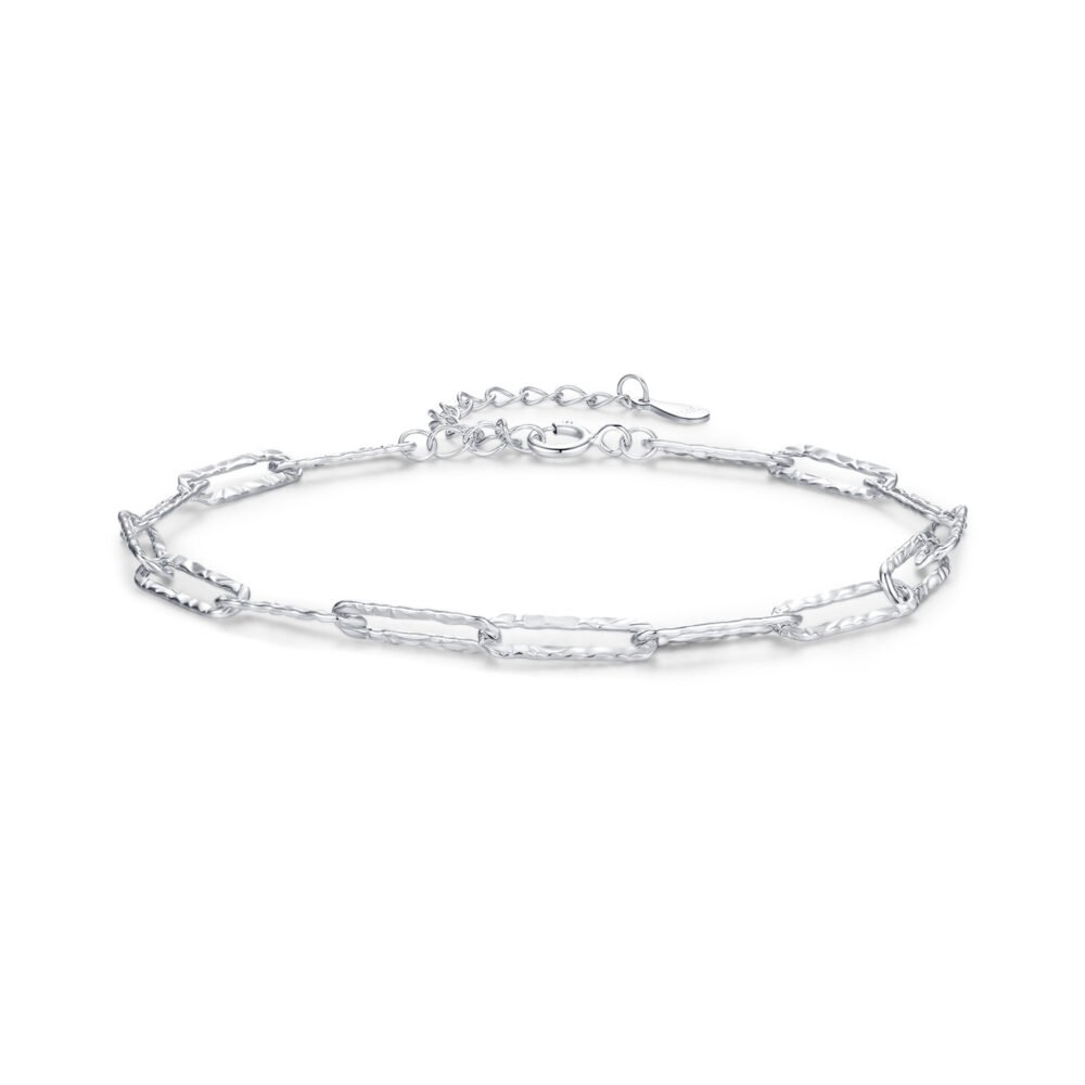 Shimmering Sterling Silver Hammered Paperclip Bracelet