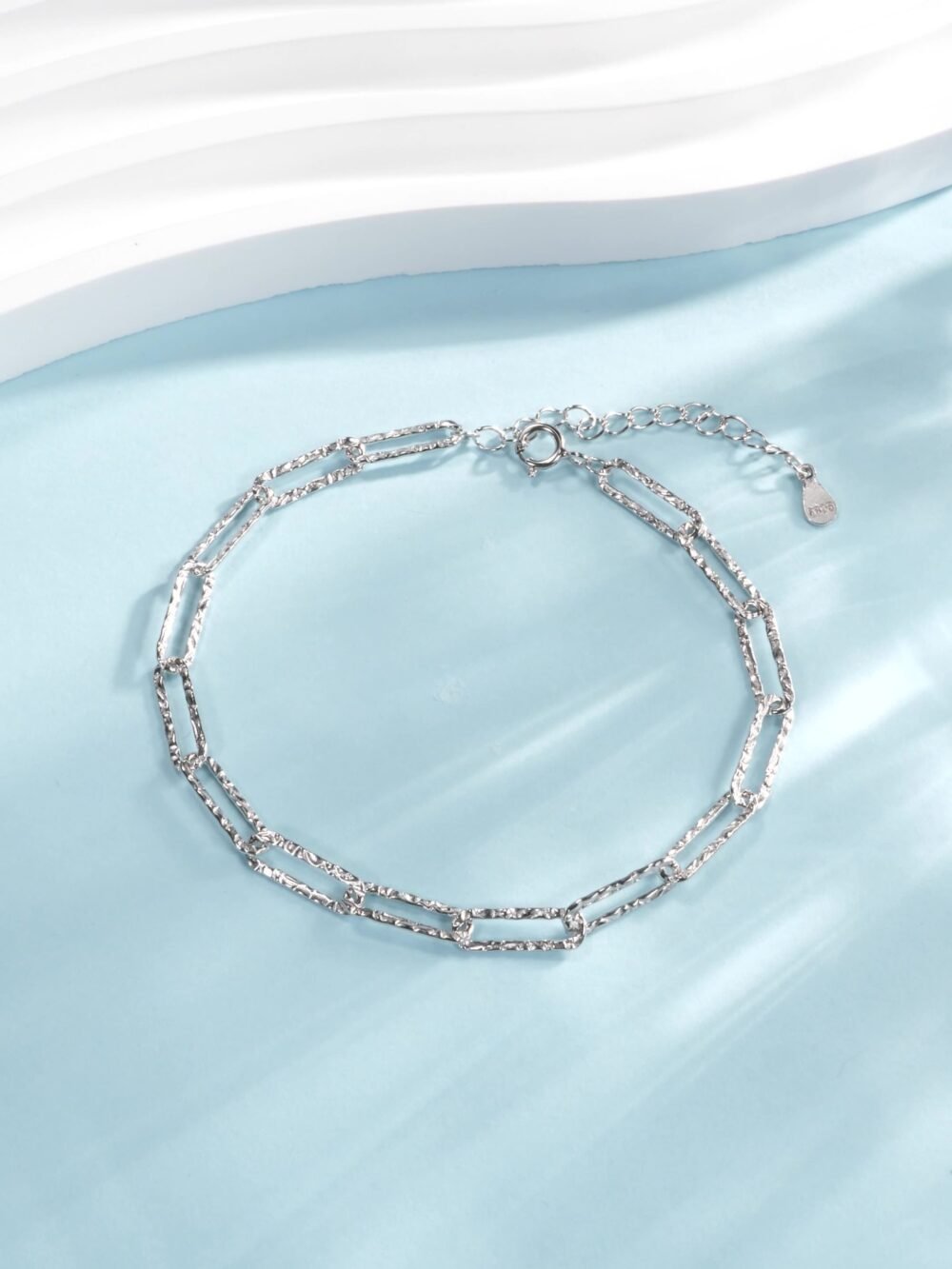 Shimmering Sterling Silver Hammered Paperclip Bracelet