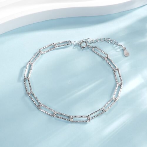 Shimmering Sterling Silver Hammered Paperclip Bracelet