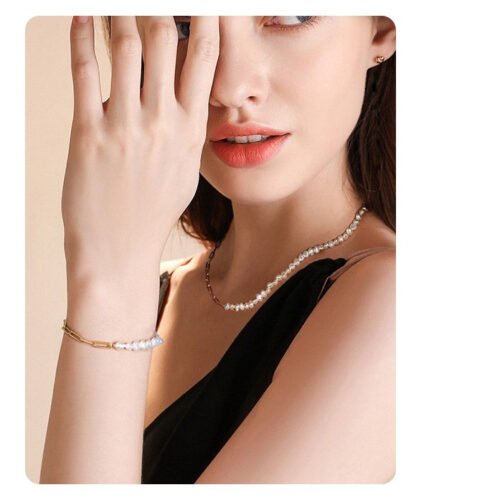 Sterling Silver Baroque Freshwater Pearl Paperclip Chain Bracelet