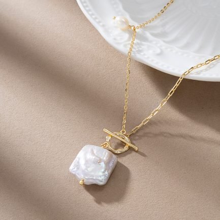 Sterling Silver Baroque Pearl OT Toggle Clasp Necklace