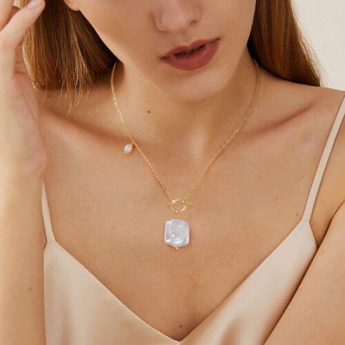 Sterling Silver Baroque Pearl OT Toggle Clasp Necklace