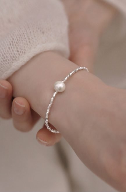 Sterling Silver Beads Bracelet with Pearl Pendant