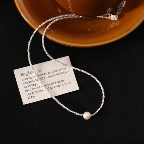 Sterling Silver Beads Necklace with Pearl Pendant