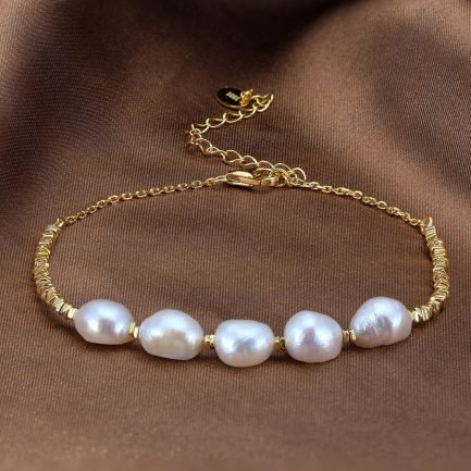 Sterling Silver Freshwater Pearl & Sterling Silver Bead Bracelet