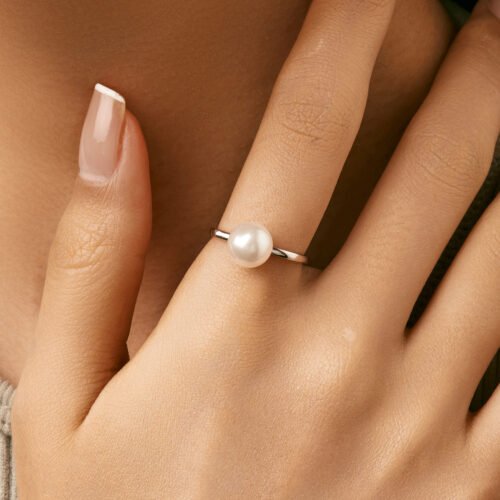 Versatile Square Sterling Silver Minimalist Fashion Swarovski Pearl Ring