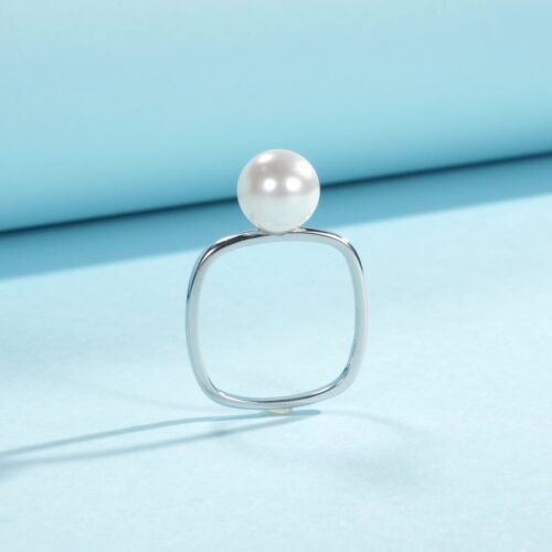 Versatile Square Sterling Silver Minimalist Fashion Swarovski Pearl Ring
