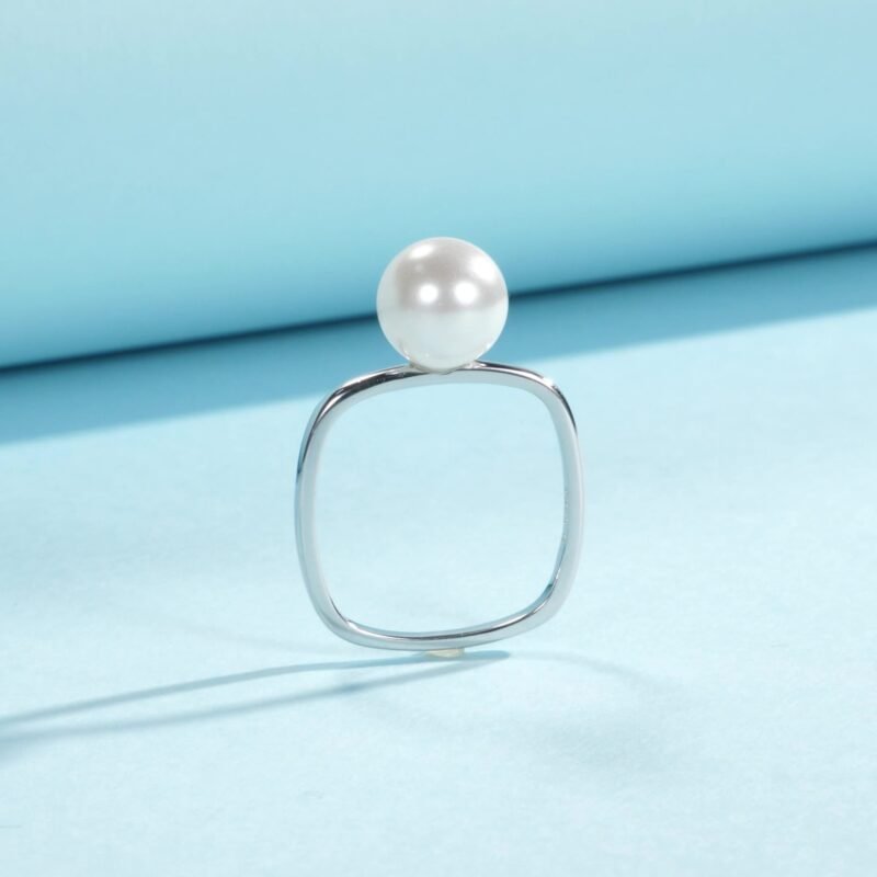 Versatile Square Sterling Silver Minimalist Fashion Swarovski Pearl Ring