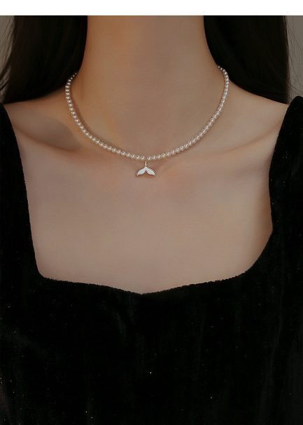 Sterling Silver Swarovski Pearl Necklace with Fishtail Pendant