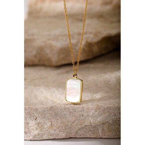 14K Gold Plated Stainless Steel Rectangular Shell Pendant Necklace