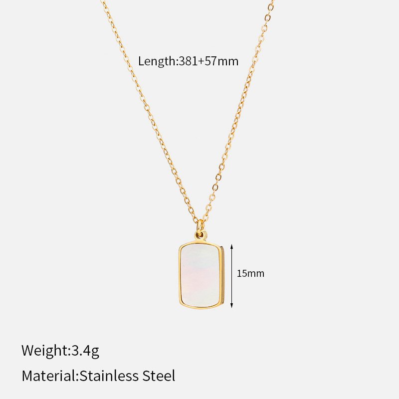 14K Gold Plated Stainless Steel Rectangular Shell Pendant Necklace Size