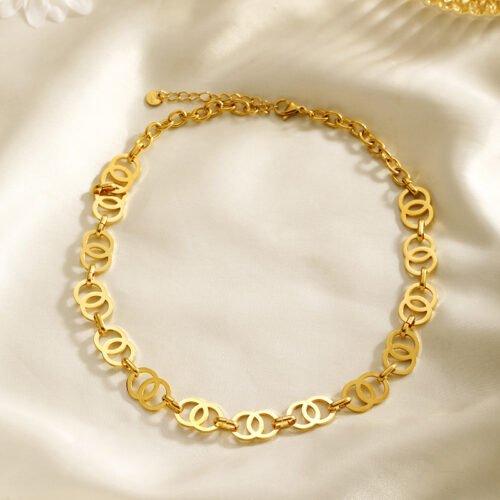 18K Gold-Plated Stainless Steel Circular Link Fashion Necklace