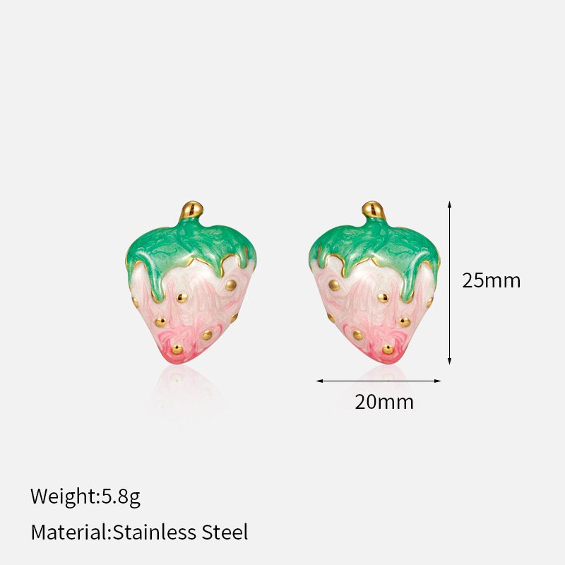 18K Gold-Plated Stainless Steel Colorful Strawberry Earrings Size