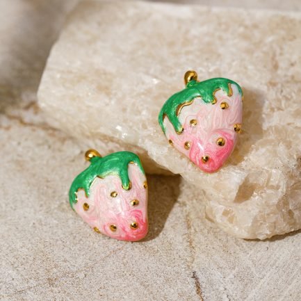 18K Gold-Plated Stainless Steel Colorful Strawberry Earrings