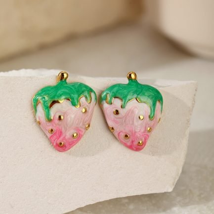 18K Gold-Plated Stainless Steel Colorful Strawberry Earrings