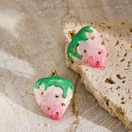 18K Gold-Plated Stainless Steel Colorful Strawberry Earrings