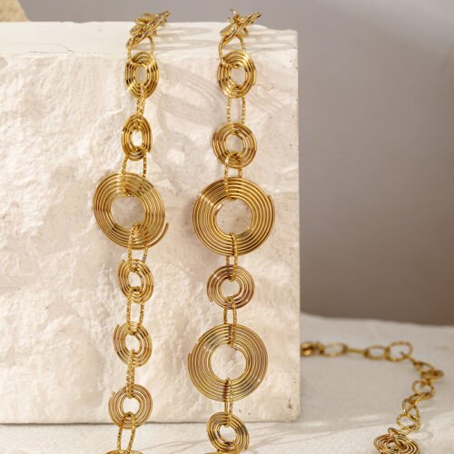 18K Gold-Plated Stainless Steel Geometric Spiral Necklace and Bracelet Set