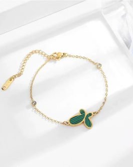 18K Gold Plated Stainless Steel Green Butterfly Bracelet with Mother of Pearl and Crystals