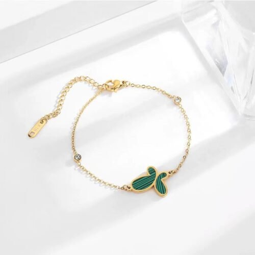 18K Gold Plated Stainless Steel Green Butterfly Bracelet with Mother of Pearl and Crystals