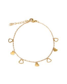 18K Gold Plated Stainless Steel Heart Charm Bracelet