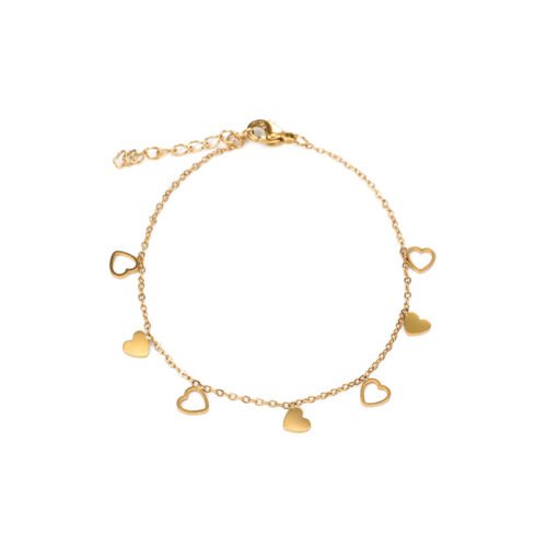 18K Gold Plated Stainless Steel Heart Charm Bracelet