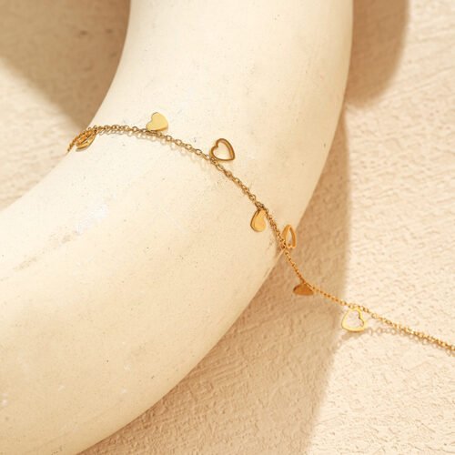 18K Gold Plated Stainless Steel Heart Charm Bracelet
