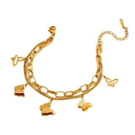 18K Gold-Plated Titanium Steel Double Layer Butterfly Charm Bracelet