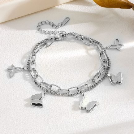 18K Gold-Plated Titanium Steel Double Layer Butterfly Charm Bracelet - Image 2