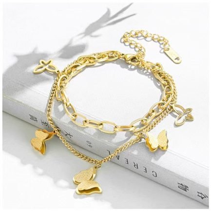 18K Gold-Plated Titanium Steel Double Layer Butterfly Charm Bracelet