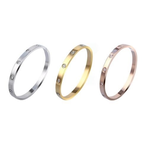 18K Gold-Plated Titanium Steel Love Bangle Bracelet with Snap Closure