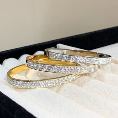 18K Gold-Plated Titanium Steel Triple Row Diamond Bangle