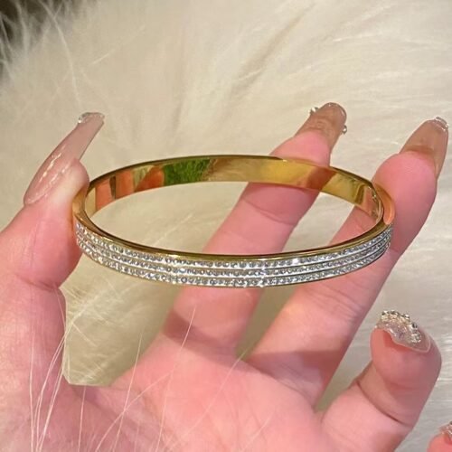18K Gold-Plated Titanium Steel Triple Row Diamond Bangle