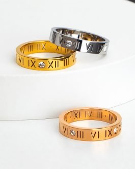 18K Gold Plating Titanium Roman Numeral Zircon Ring