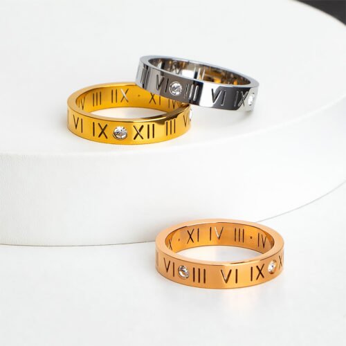 18K Gold Plating Titanium Roman Numeral Zircon Ring