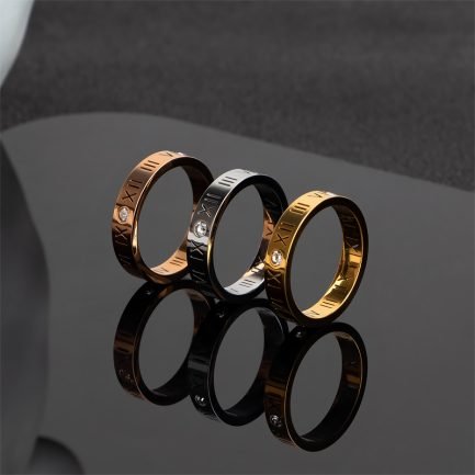 18K Gold Plating Titanium Roman Numeral Zircon Ring