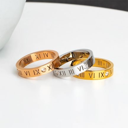 18K Gold Plating Titanium Roman Numeral Zircon Ring