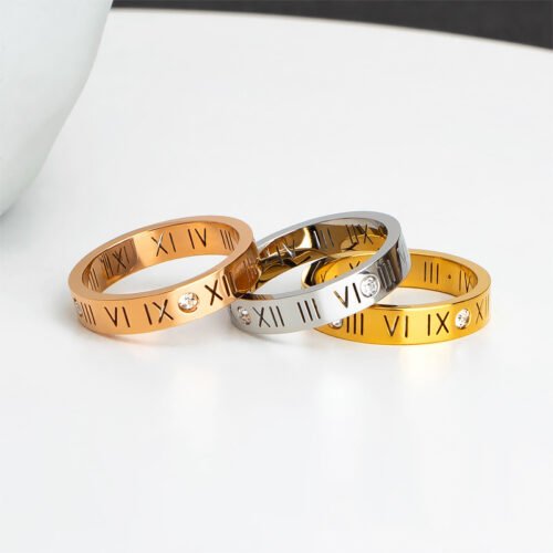 18K Gold Plating Titanium Roman Numeral Zircon Ring