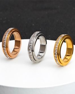 18K Gold Plating Titanium Rotating Zircon Ring