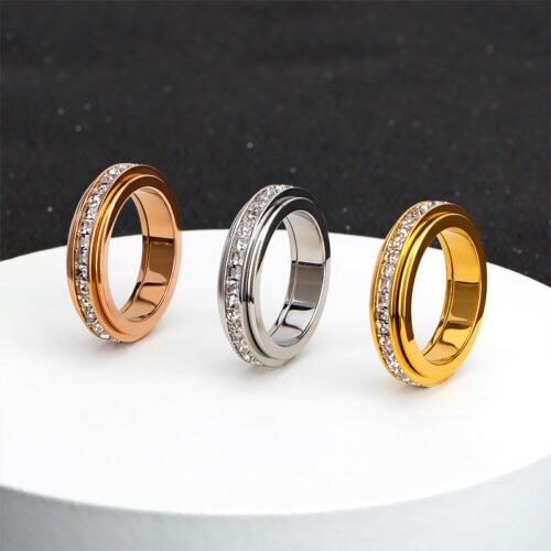 18K Gold Plating Titanium Rotating Zircon Ring
