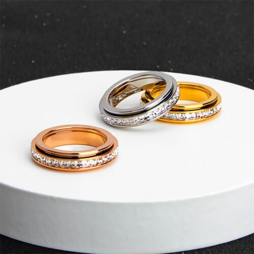 18K Gold Plating Titanium Rotating Zircon Ring