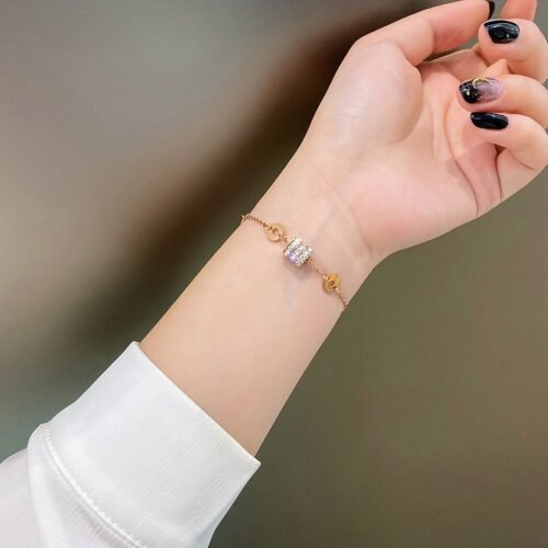 B.zero Titanium Steel Plated 18k Gold Zircon Bracelet