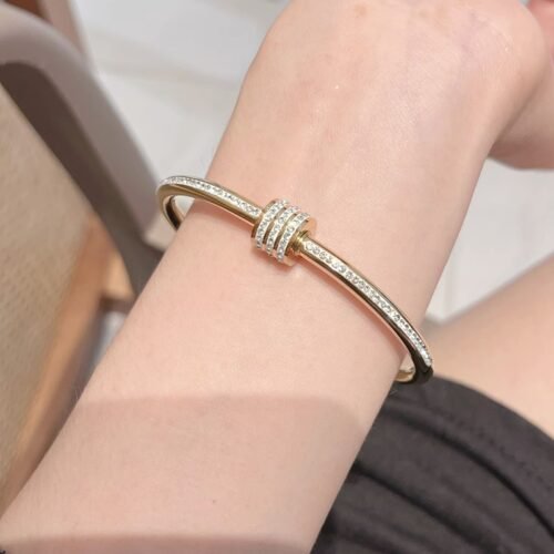 Titanium Steel 18K Gold-Plated Full Diamond Twisted Waist Bangle