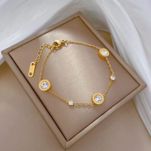 Simple Roman Numeral Titanium Steel Bracelet with Zirconia