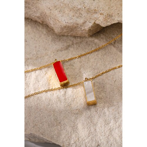 Stainless Steel Rectangular Mother of Pearl Pendant Necklace