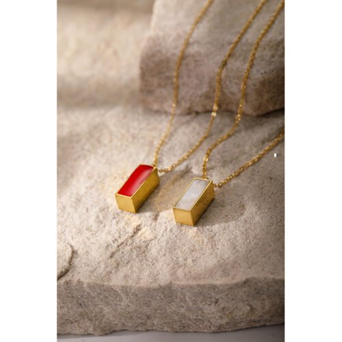 Stainless Steel Rectangular Mother of Pearl Pendant Necklace