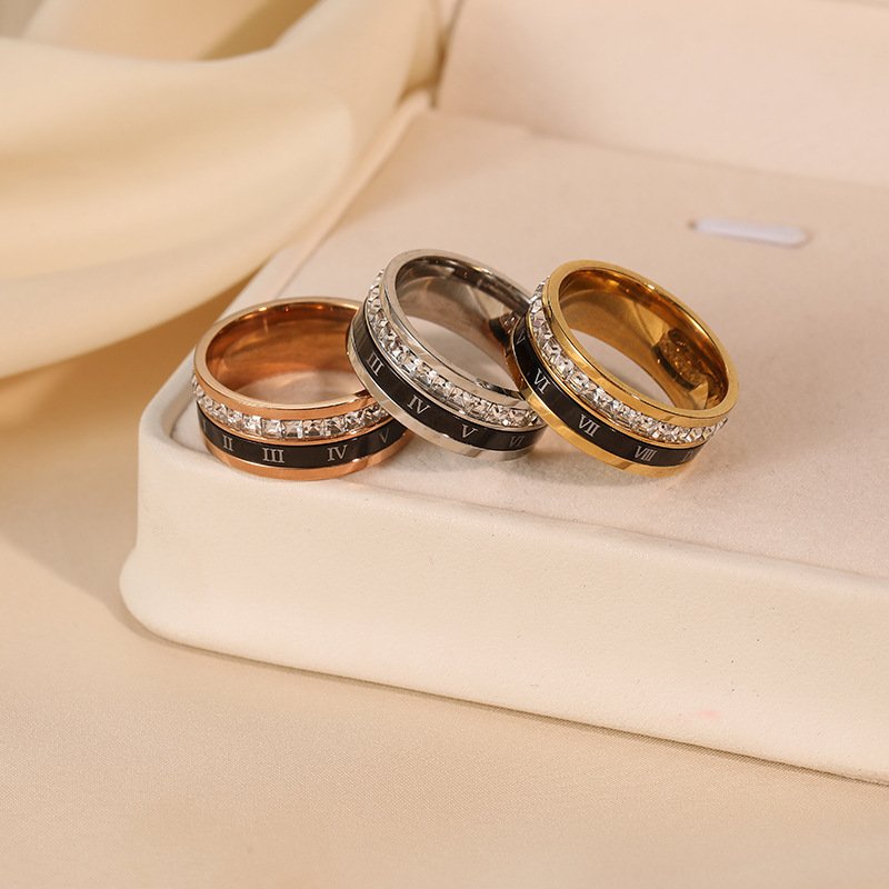 Titanium Steel Plated 18K Gold Rotating Roman Numeral Zircon Ring - Image 5
